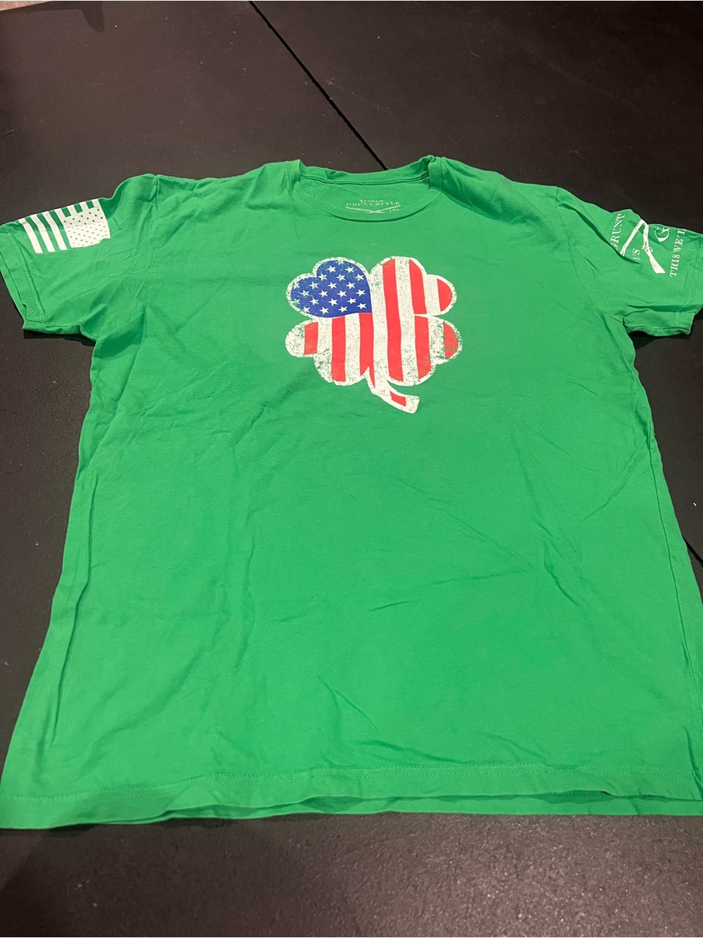 Grunt style St. Patties Day Green T-Shirt with American Flag Shamrock